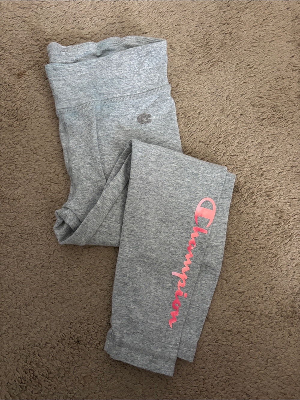 Champion Grey Kids Leggings with Pink Script Logo